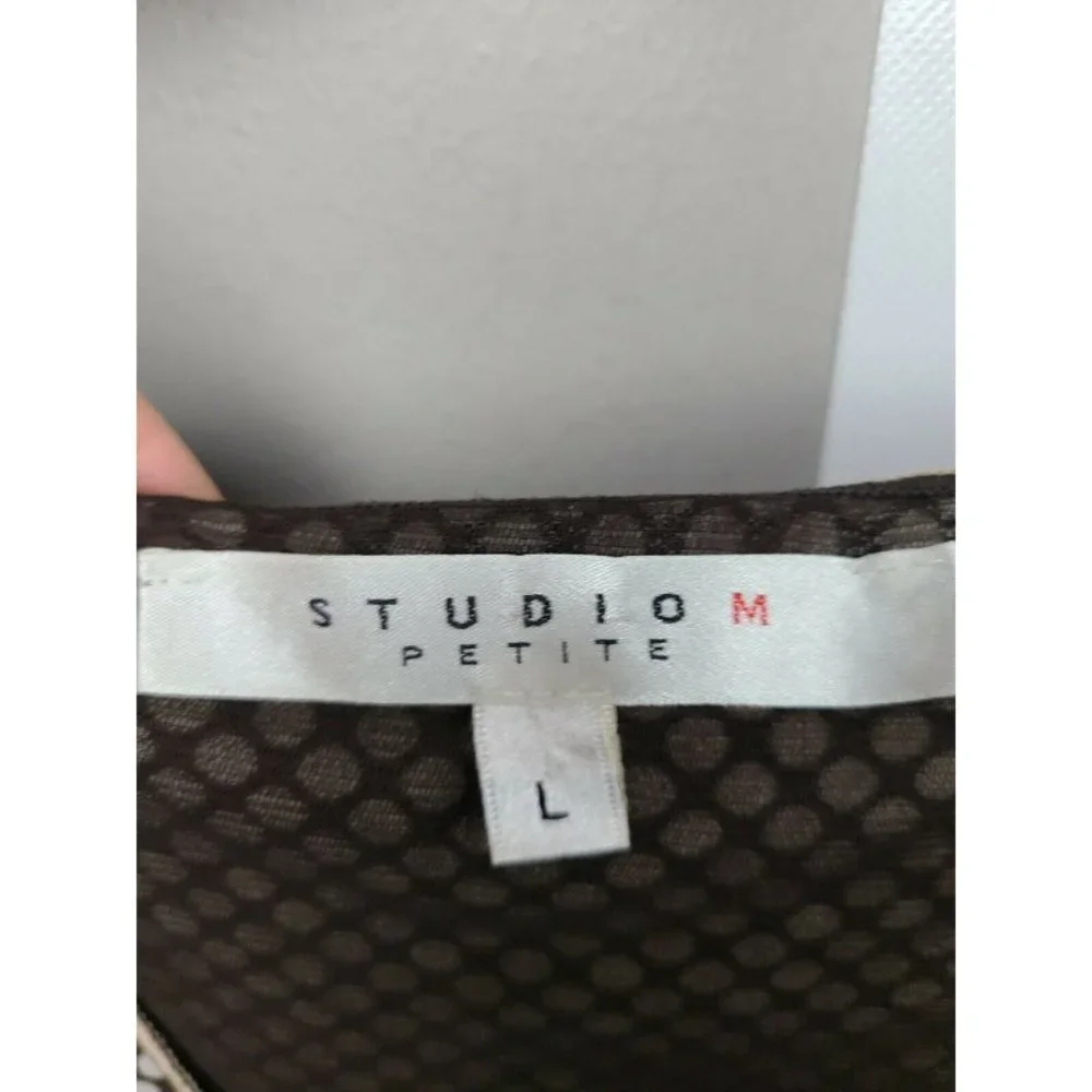 Studio M Brown Polka Dot Printed Top Blouse Sz LP - Picture 6 of 8